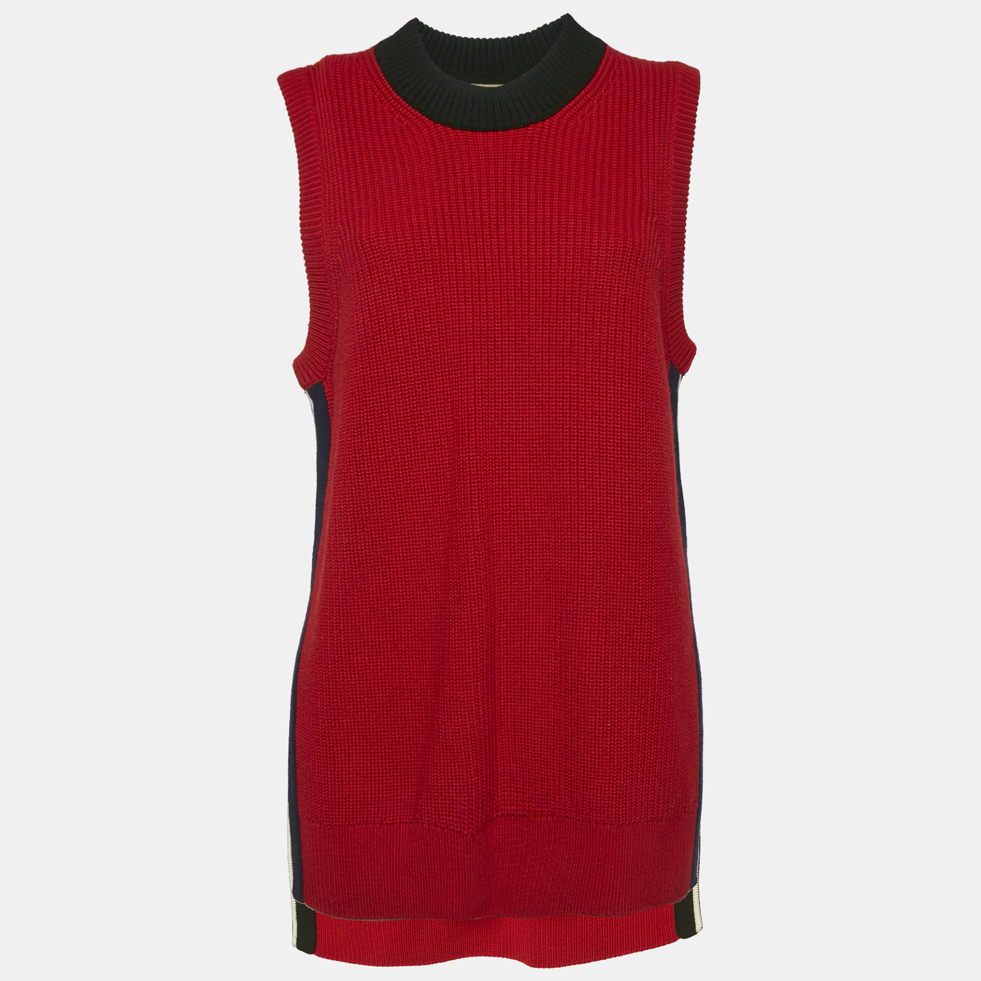 

Burberry Red Rib Knit Long Sweater Vest L