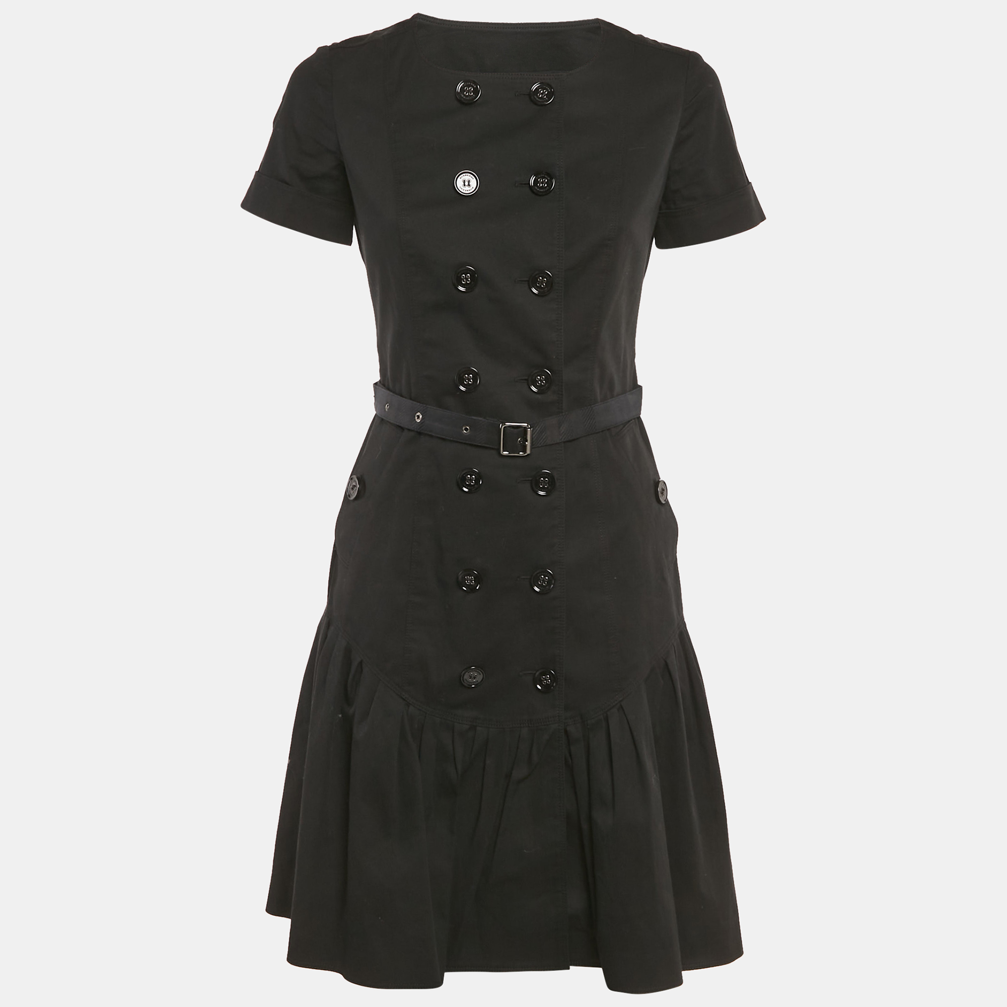 

Burberry London Black Cotton Gabardine Double Breasted Short Dress S