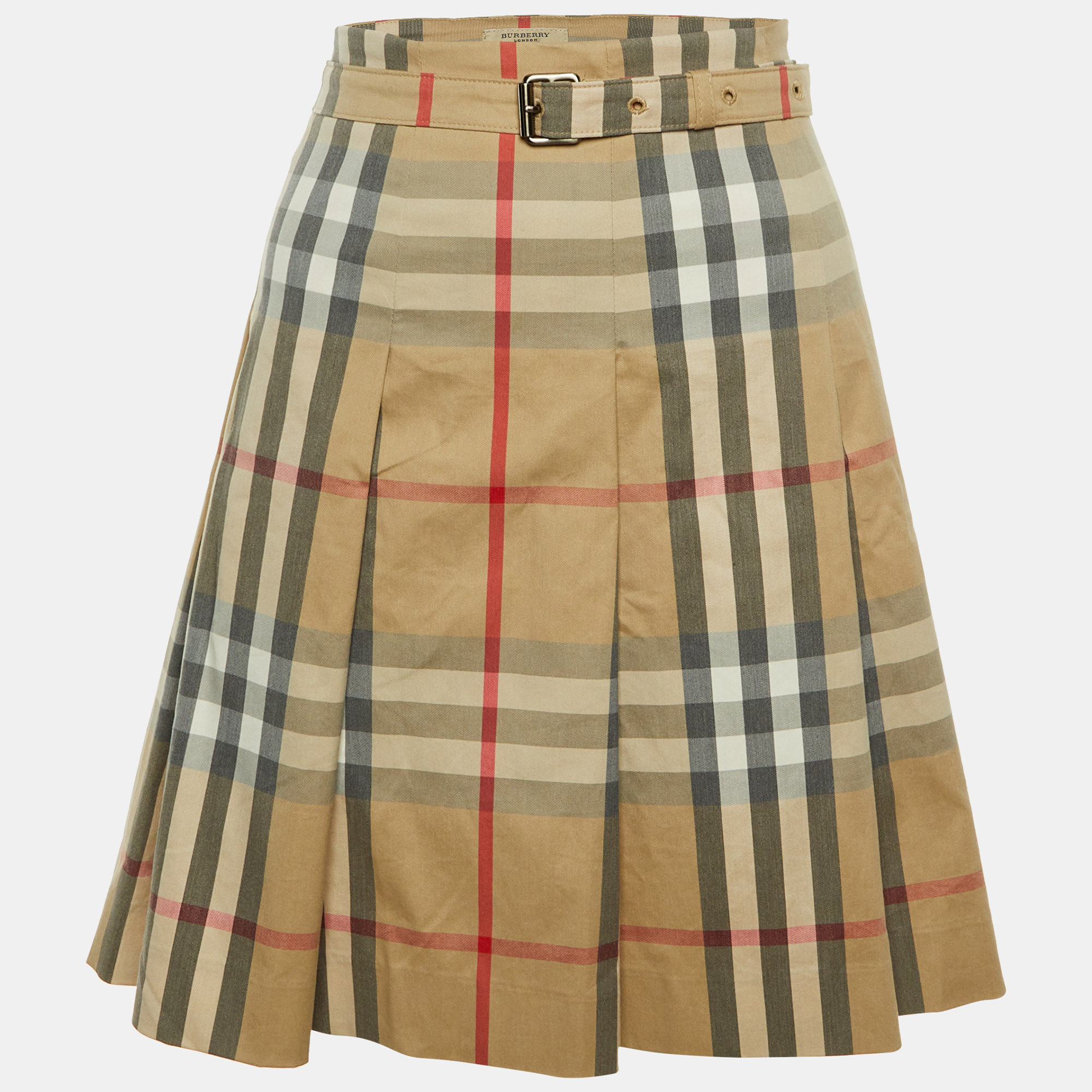 

Burberry London Beige Nova Check Cotton Pleated Mini Skirt M
