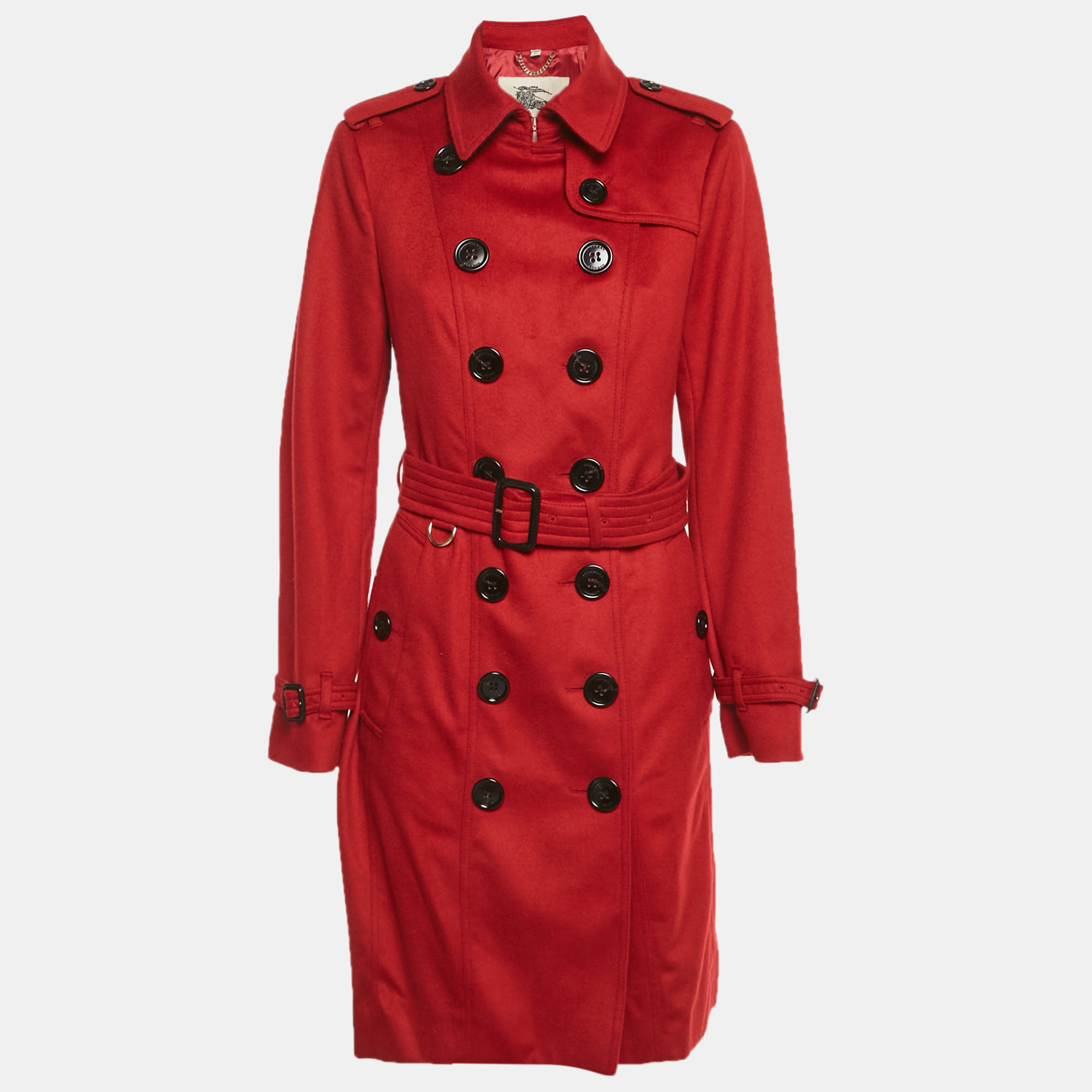 Pre-owned Burberry Red Cashmere Trench Coat M