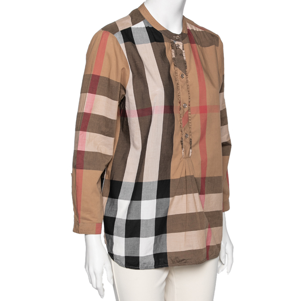 

Burberry Brown Checked Cotton Ruffle Trimmed Tunic