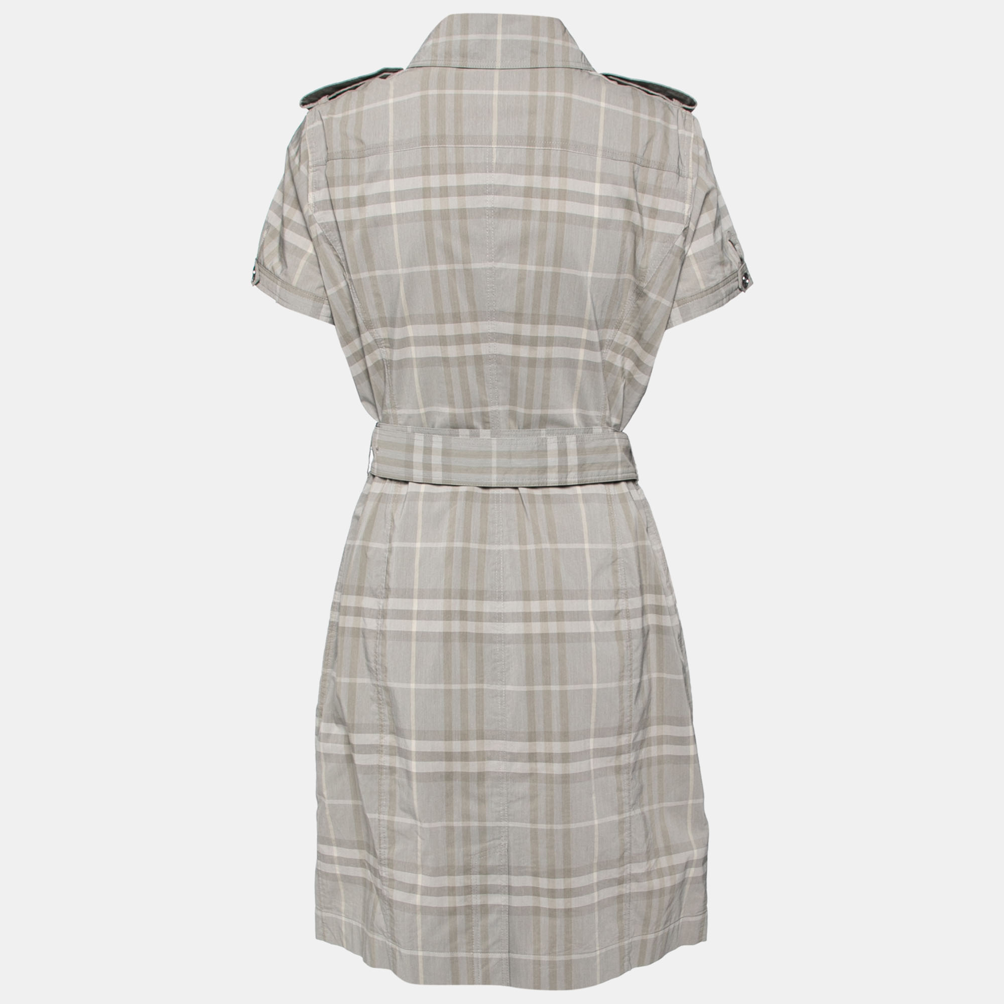 

Burberry London Grey Checkered Cotton Belted Shirt Dress