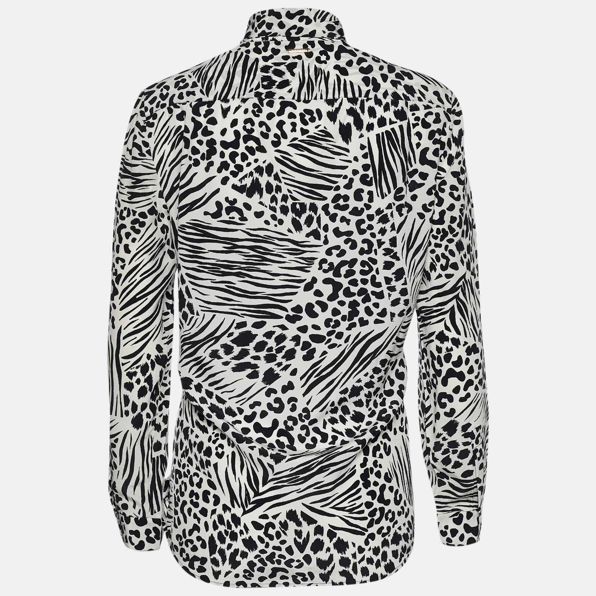 

Burberry London Monochrome Animal Print Silk Bow Blouse, White