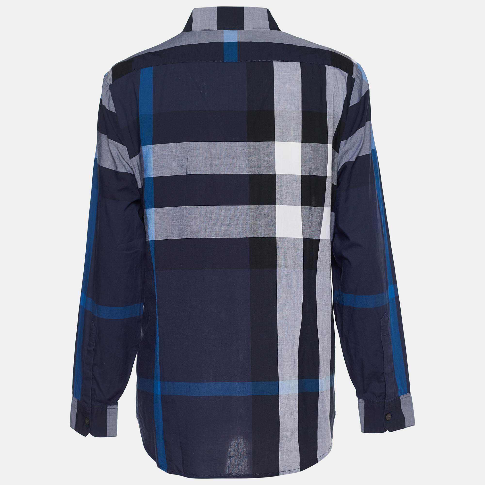 

Burberry Blue Giant Check Cotton Fred Button Front Shirt