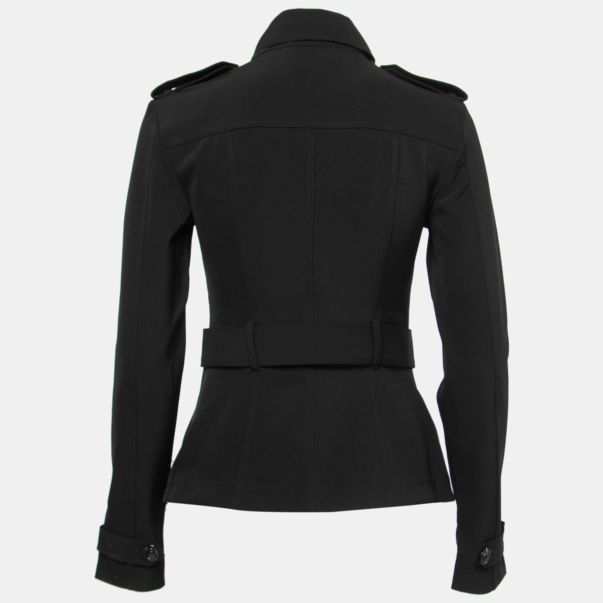

Burberry London Black Crepe Zip Front Military Jacket