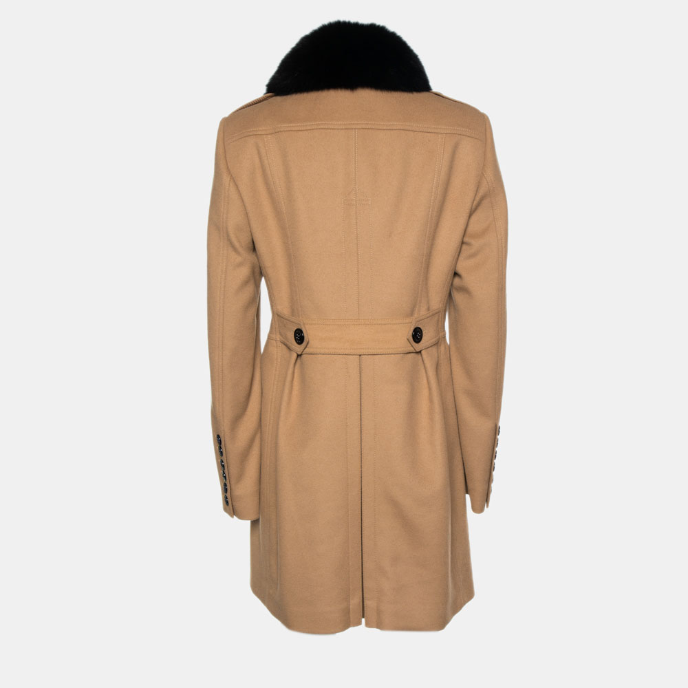 

Burberry Camel Brown Wool & Cashmere Detachable Fur Collar Coat
