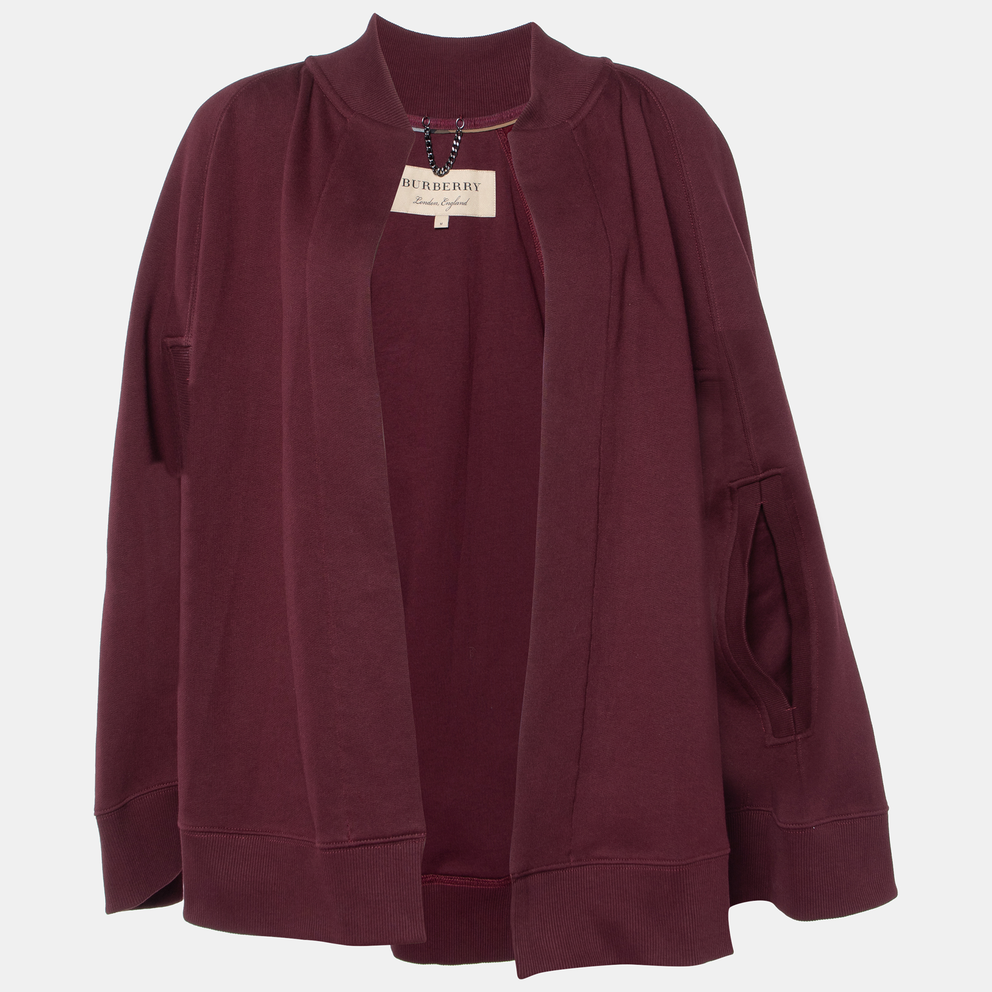 Pre-owned Burberry Burgundy Logo Embroidered Cotton Cape M