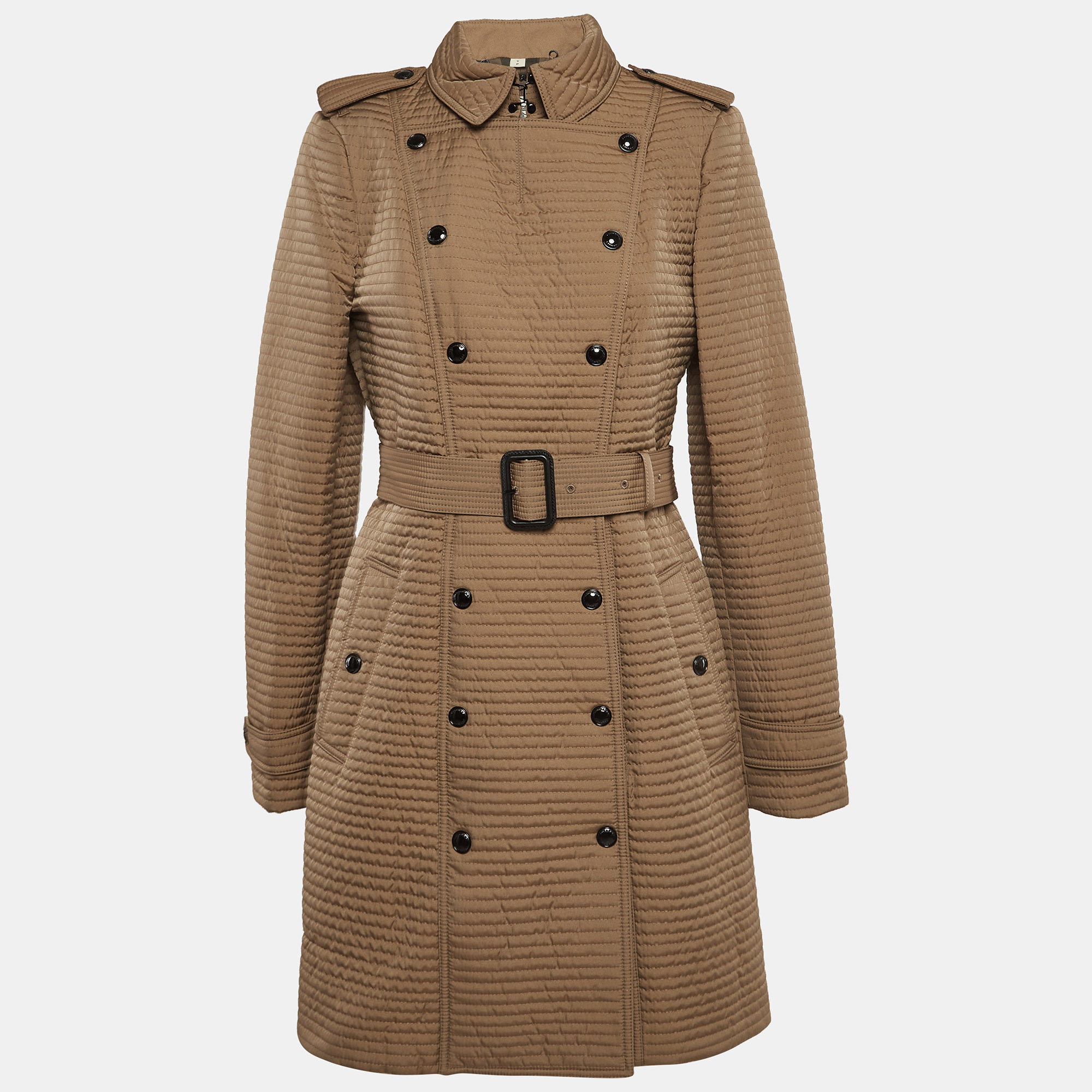 

Burberry Brown Synthetic Quilted Double Breasted Mid-Length Coat