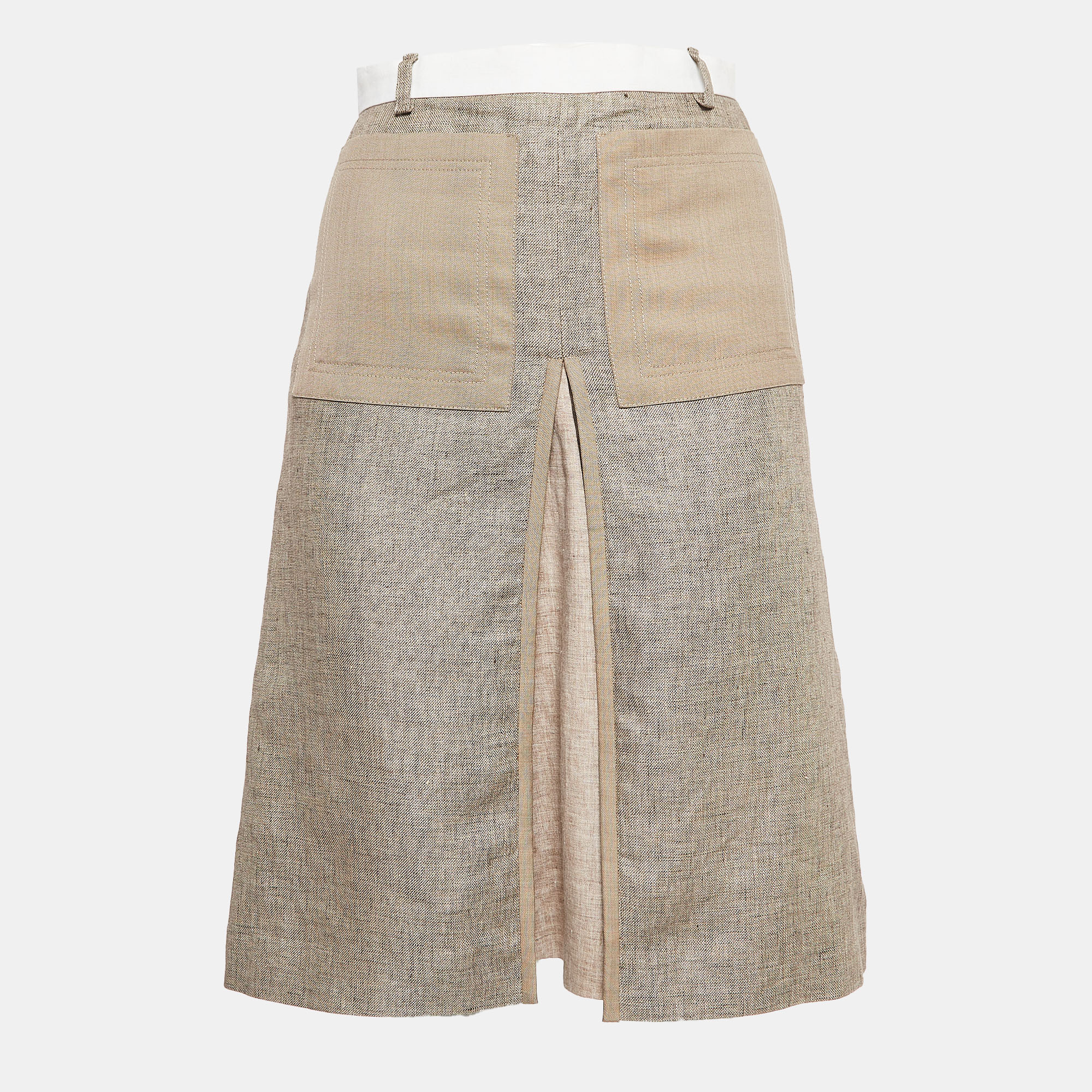 Pre-owned Burberry Beige Linen Panel Skirt Xs