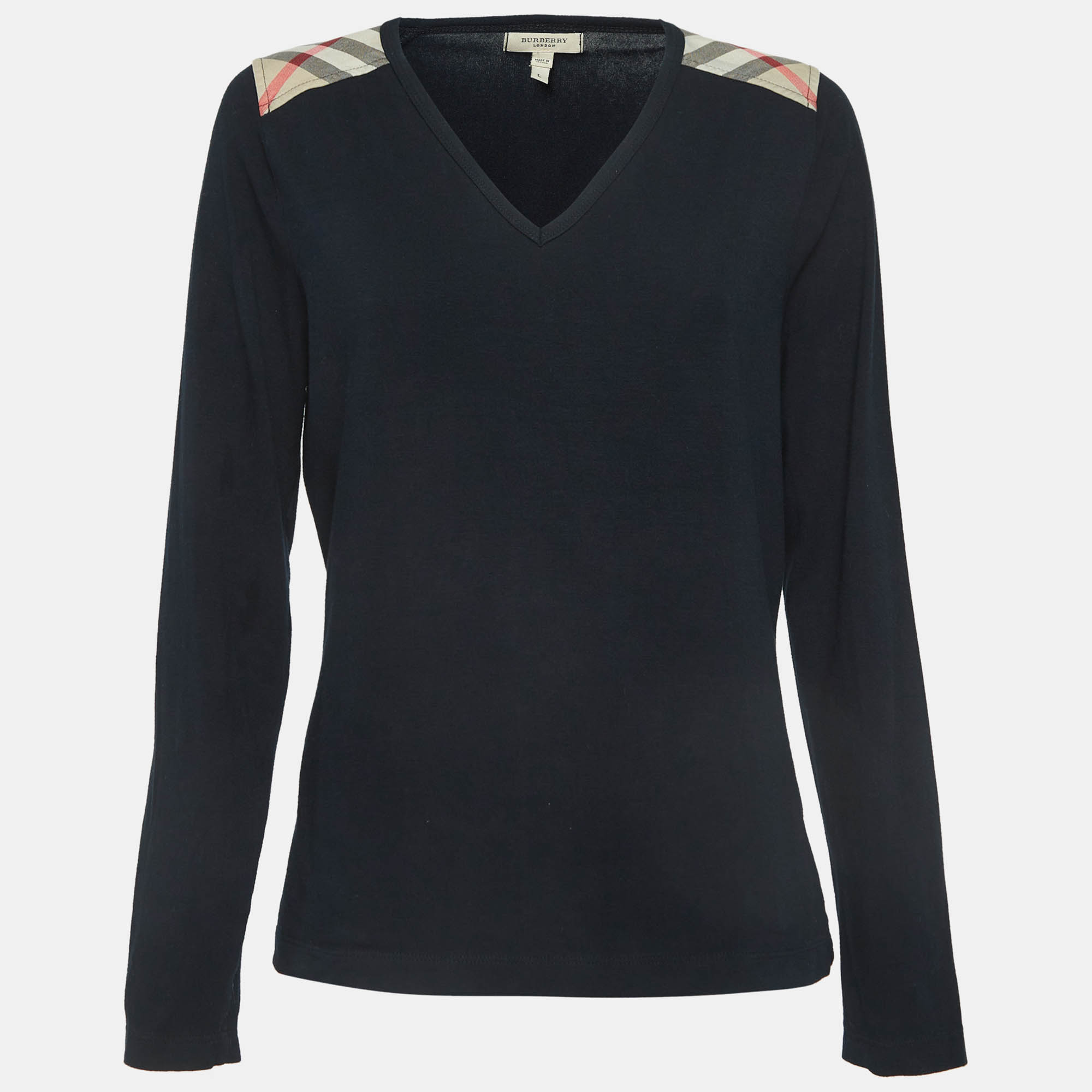 

Burberry London Black Shoulder Patch Jersey V-Neck T-Shirt