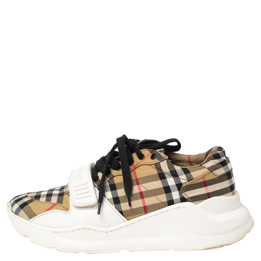 

Burberry Beige/White Vintage Check Canvas Lace Up Sneakers Size