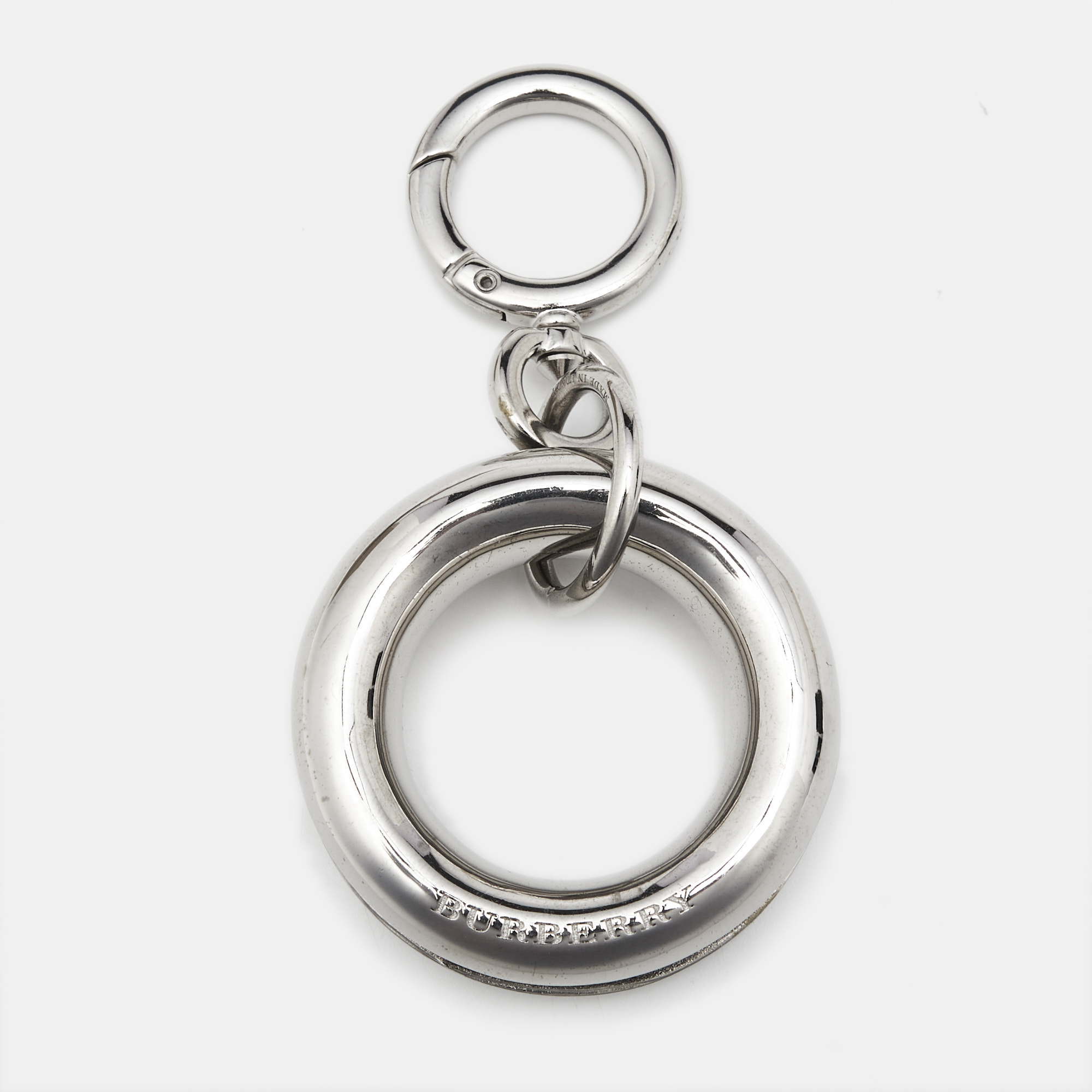Burberry Palladium Plated Leather Detail Grommet Key Charm