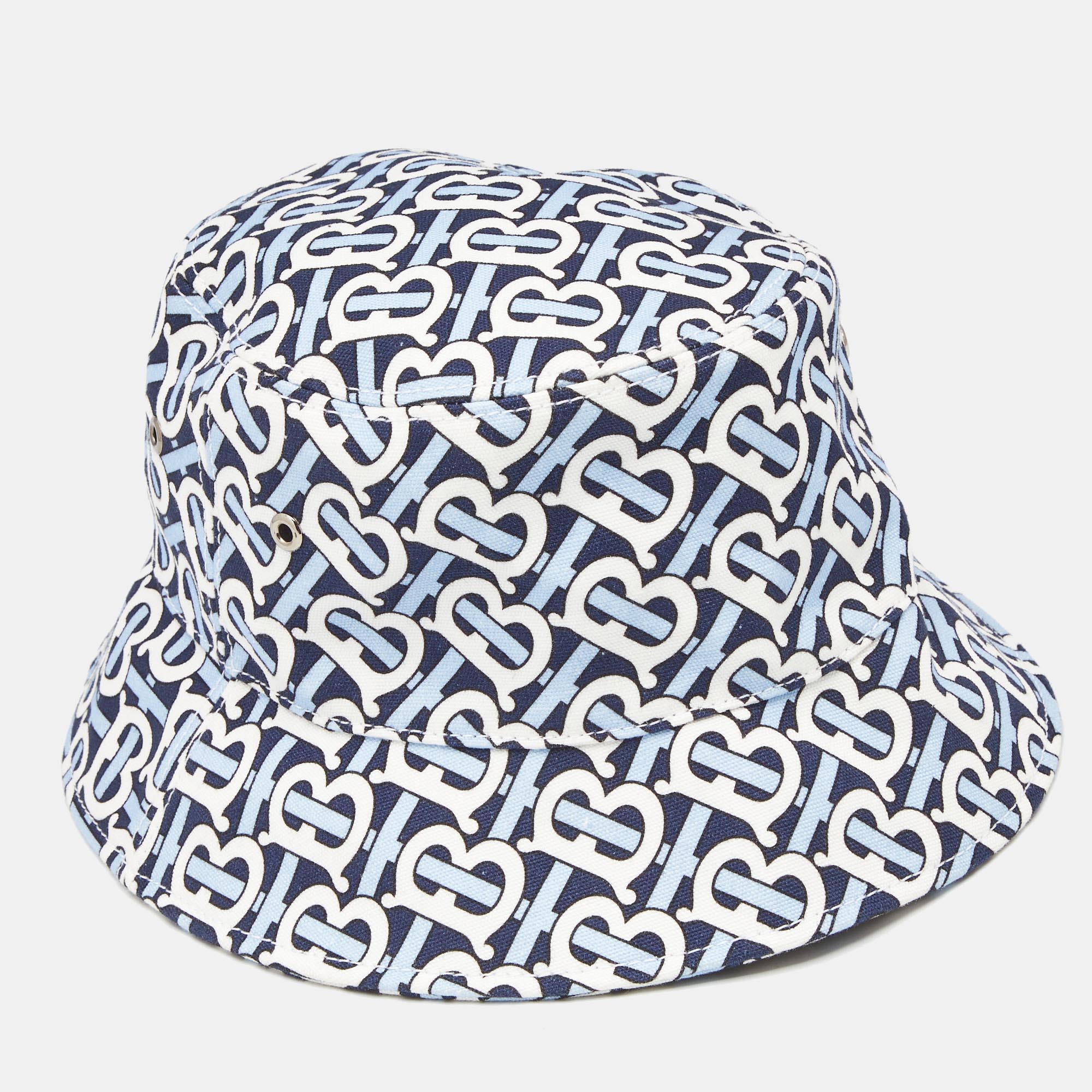 

Burberry White/Blue TB Monogram Cotton Bucket Hat