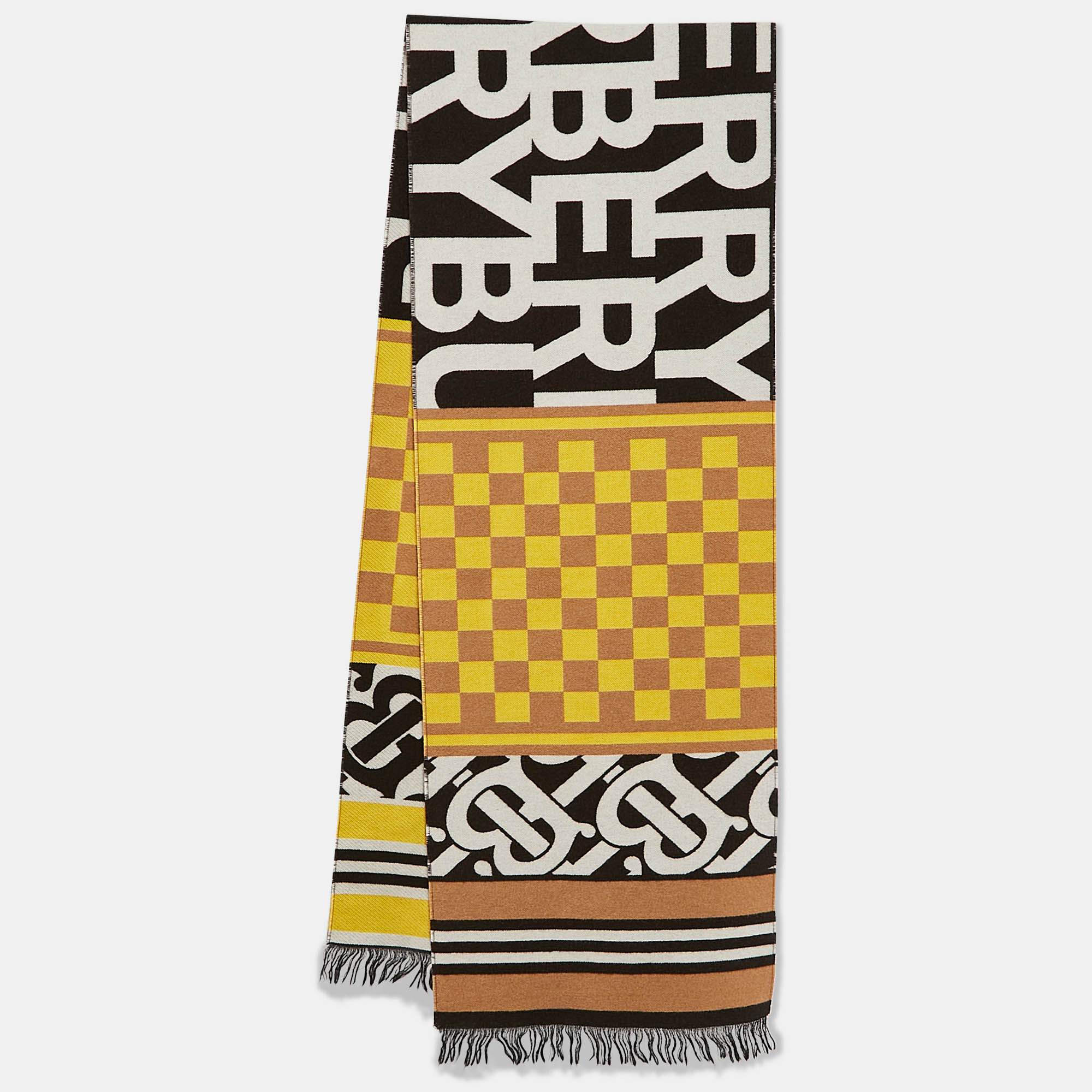 

Burberry Yellow Text Checkboard Cashmere Blend Football Scarf