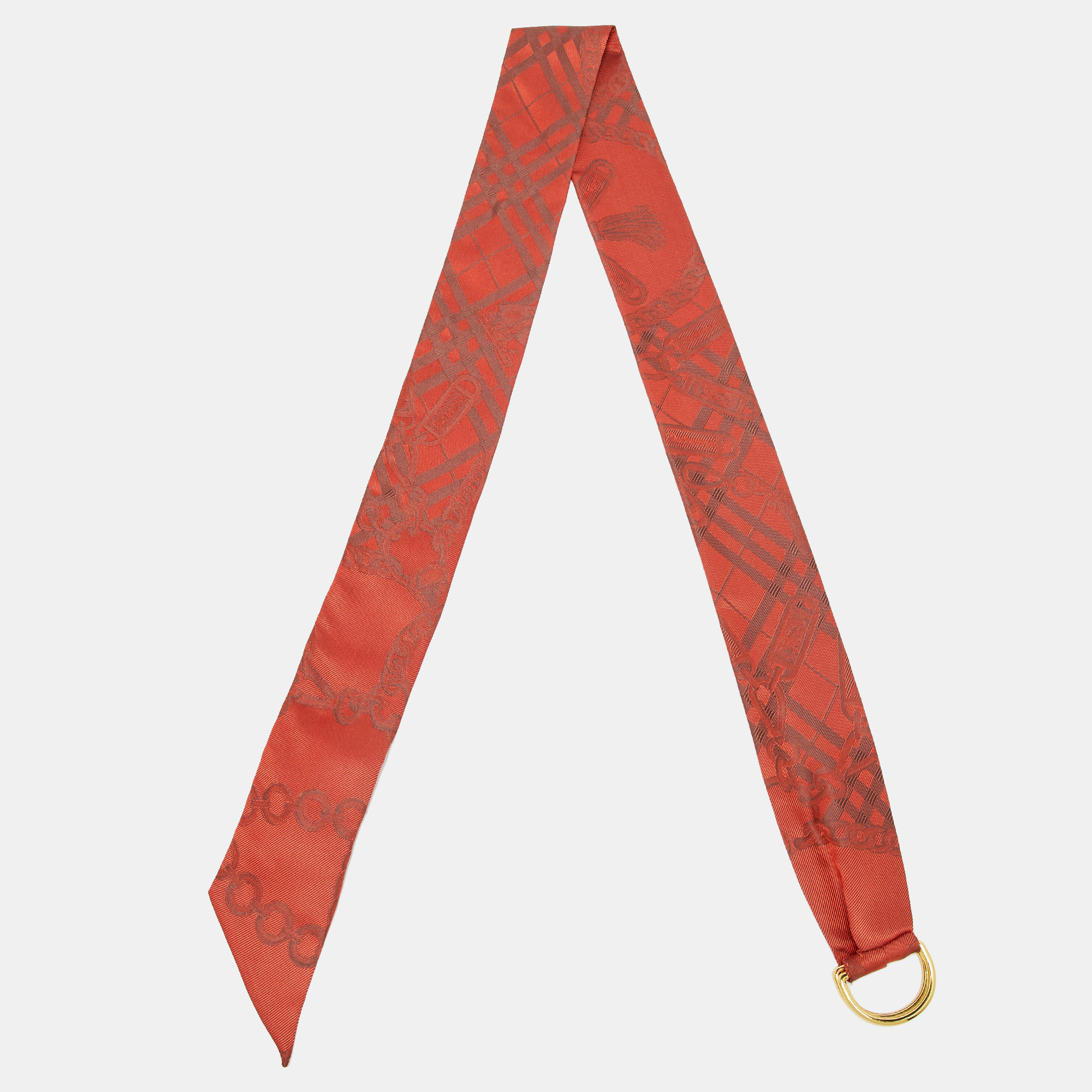 

Burberry Red D-Ring Detail Chain Silk Jacquard Ribbon Scarf