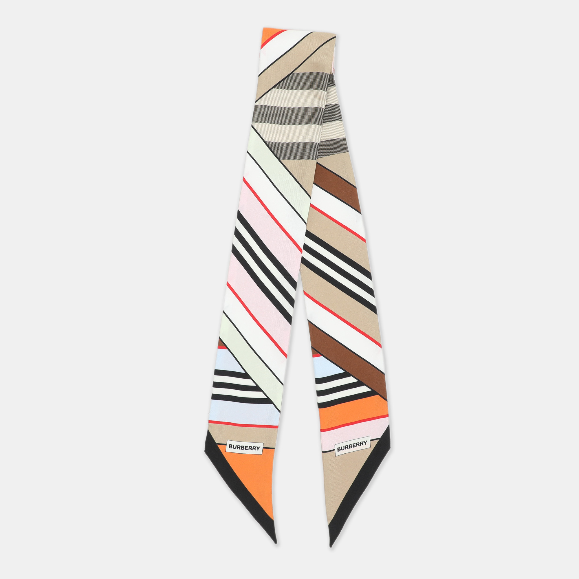 

Burberry Multicolor Montage Print Silk Skinny Neck Scarf