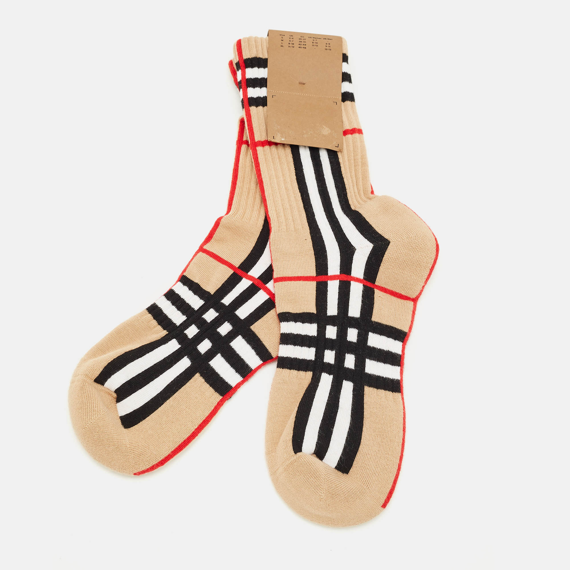 

Burberry Archive Beige Check Intarsia Knit Socks