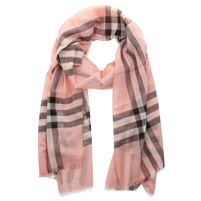 Burberry Ash Rose Wool and Silk Giant Check Gauze Stole