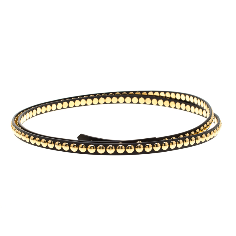 Pre Owned Burberry Black Leather Riveted Double Wrap Belt Size 95cm