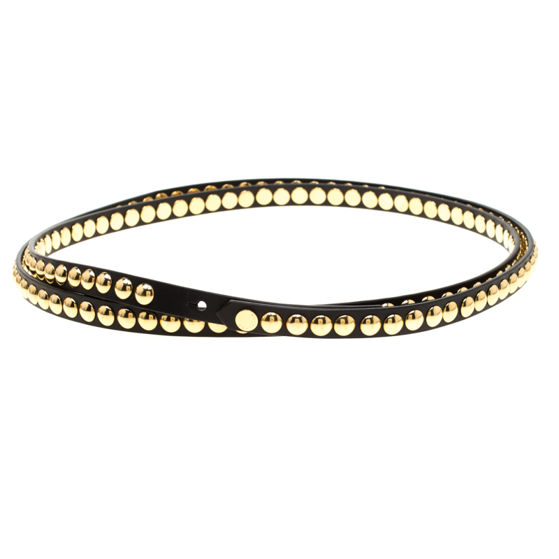 Pre Owned Burberry Black Leather Riveted Double Wrap Belt Size 85cm