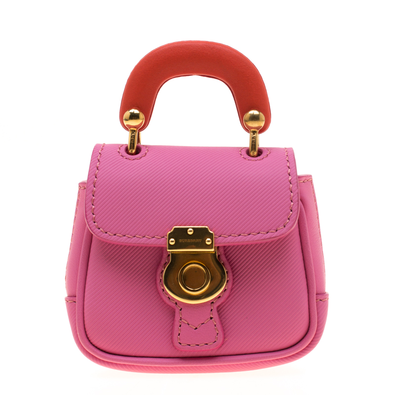 Pre Owned Burberry Pink/Orange Leather DK88 Bag Charm