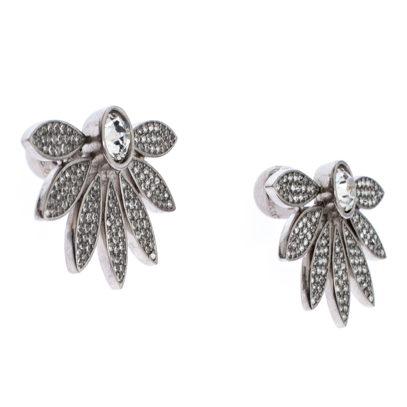 

Burberry Crystal Studded Half Daisy Silver Tone Earrings