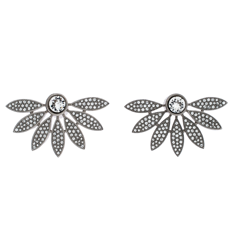 Burberry Crystal Studded Half Daisy Silver Tone Earrings