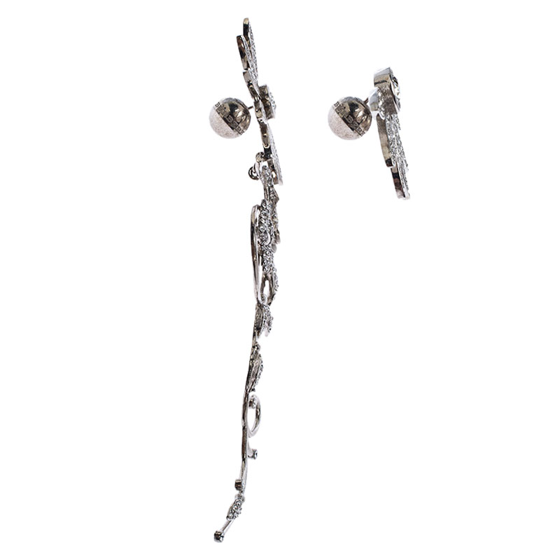 

Burberry Half Daisy Crystal Silver Tone Clip-on Asymmetric Stud Drop Earrings
