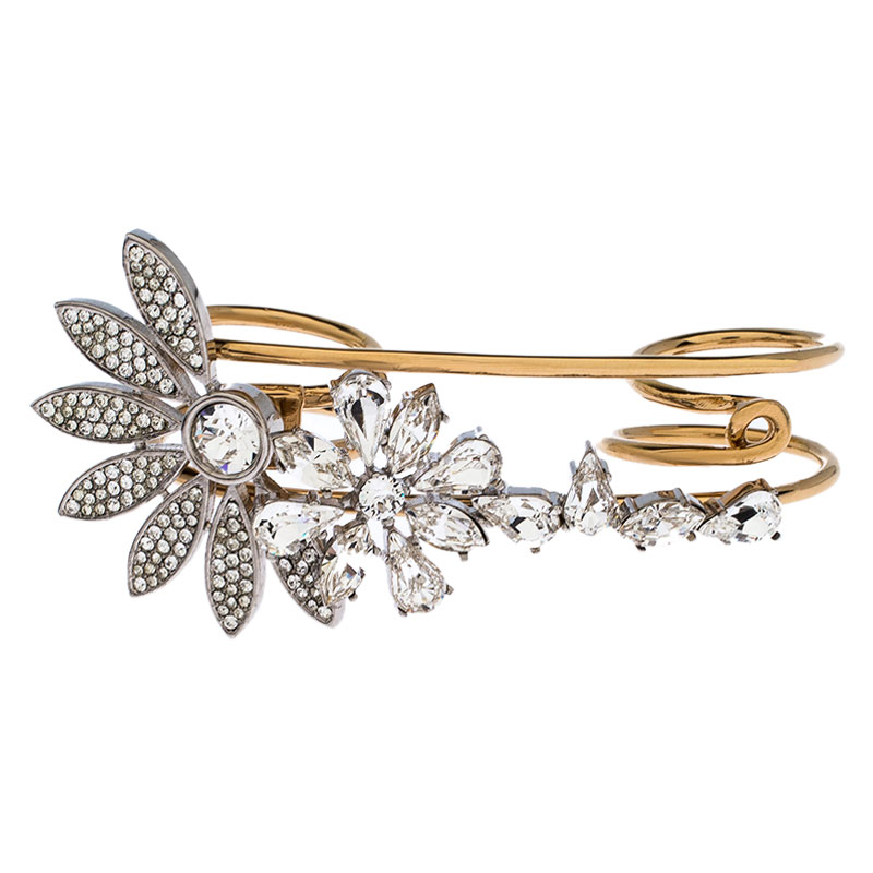 

Burberry Gold Tone Daisy Crystal Double Ring