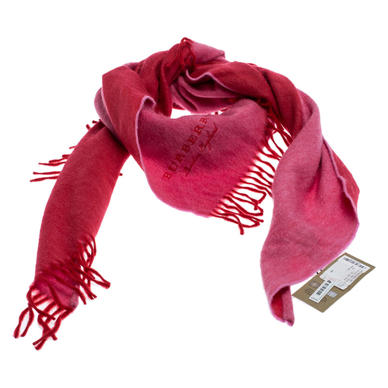 

Burberry Pink Cashmere Fringe Trimmed Triangle Scarf