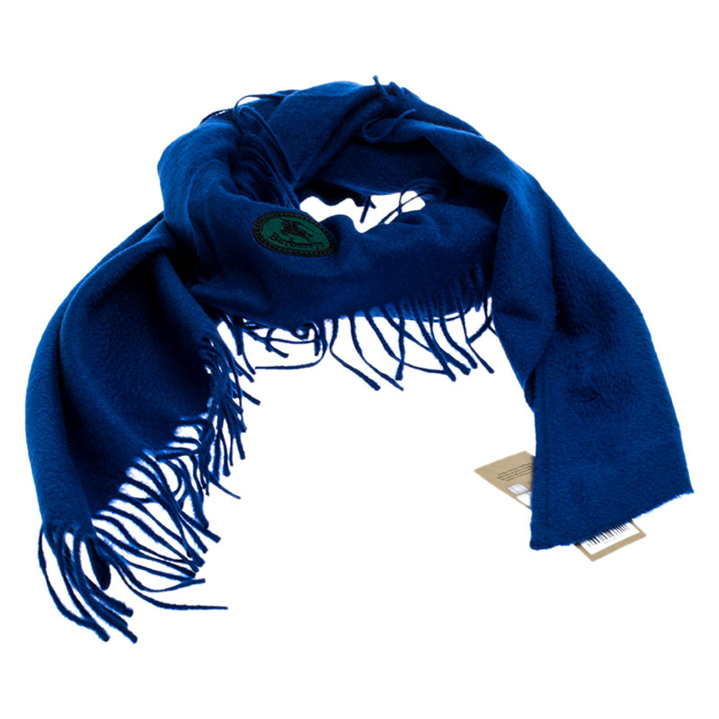 

Burberry Blue Cashmere Fringe Trimmed Triangle Scarf