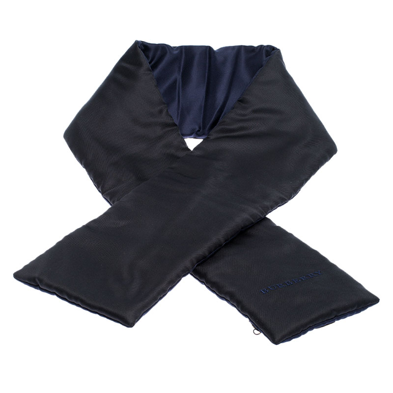 Pre Owned Burberry Black and Navy Silk Puffer Scarf