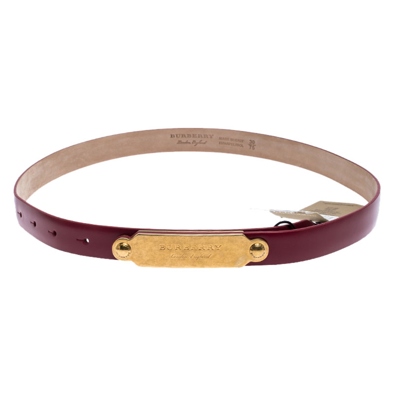 Burberry Red Leather Reese Slim Belt 75 CM