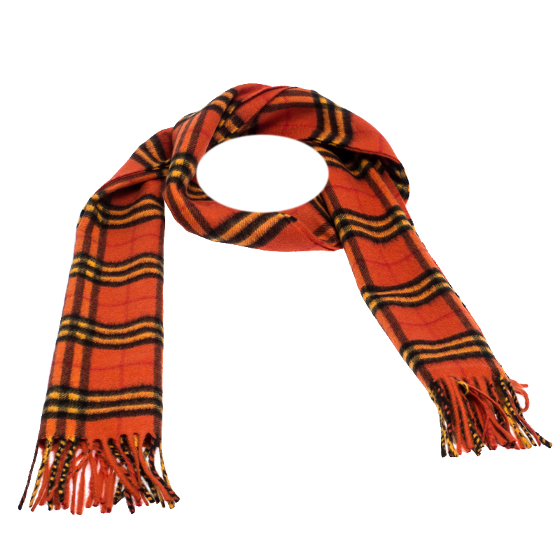 

Burberry Orange Classic Vintage Check Cashmere Scarf