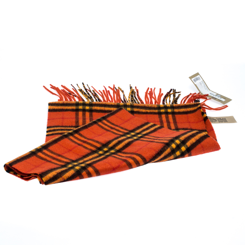 

Burberry Orange Classic Vintage Check Cashmere Scarf