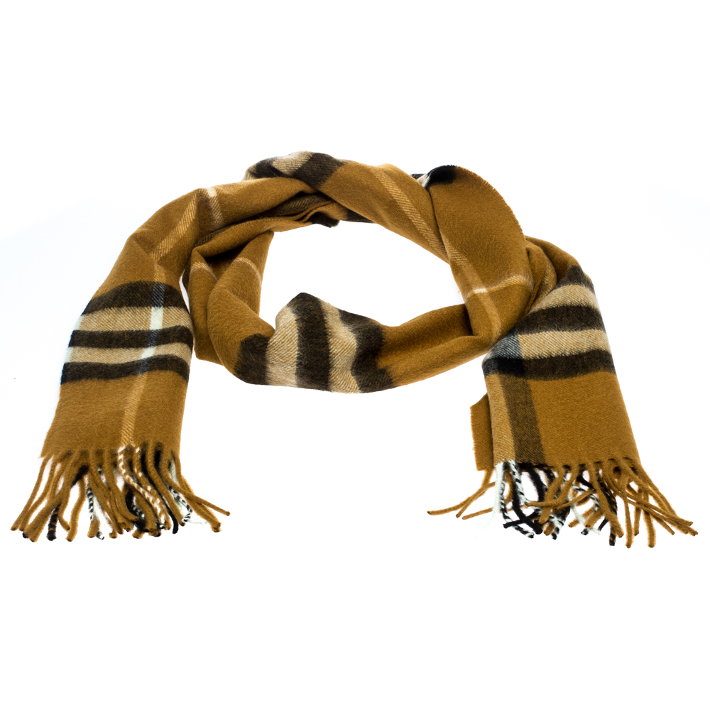 Pre-owned Burberry Umber Yellow Giant Check Cashmere Scarf