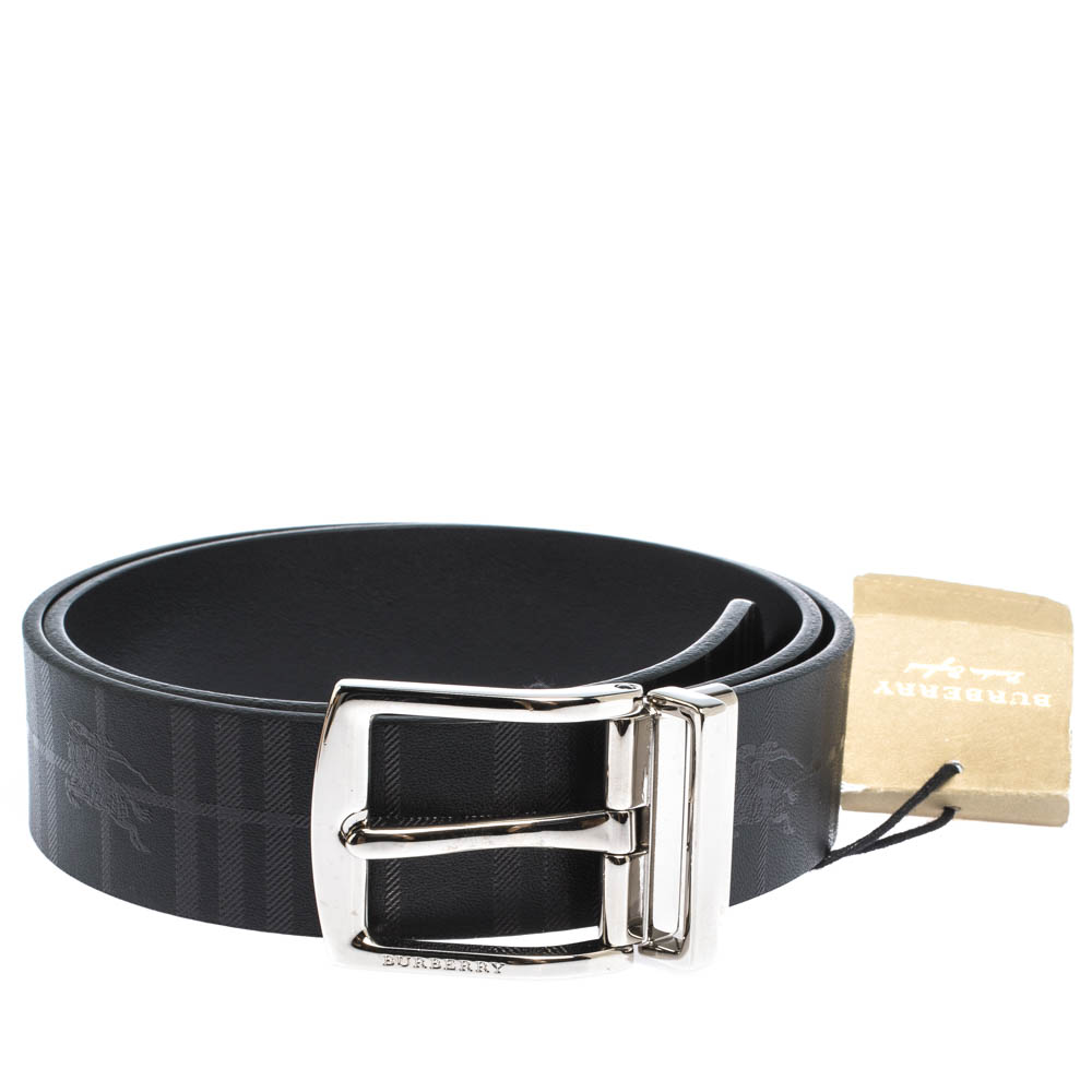 

Burberry Black Haymarket Check Leather Clarke Reversible Buckle Belt