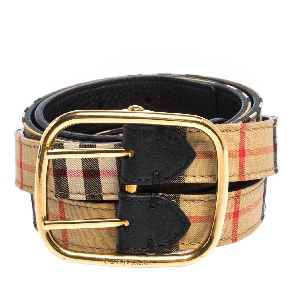 

Burberry Beige/Black House Check Canvas and Leather Lynton Double Strap Belt
