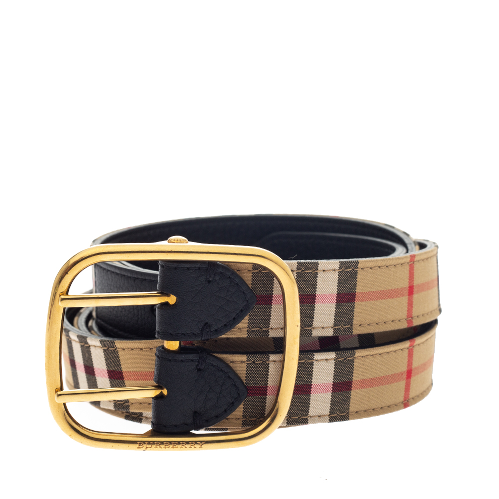 

Burberry Black/Beige House Check Canvas and Leather Lynton Double Strap Belt