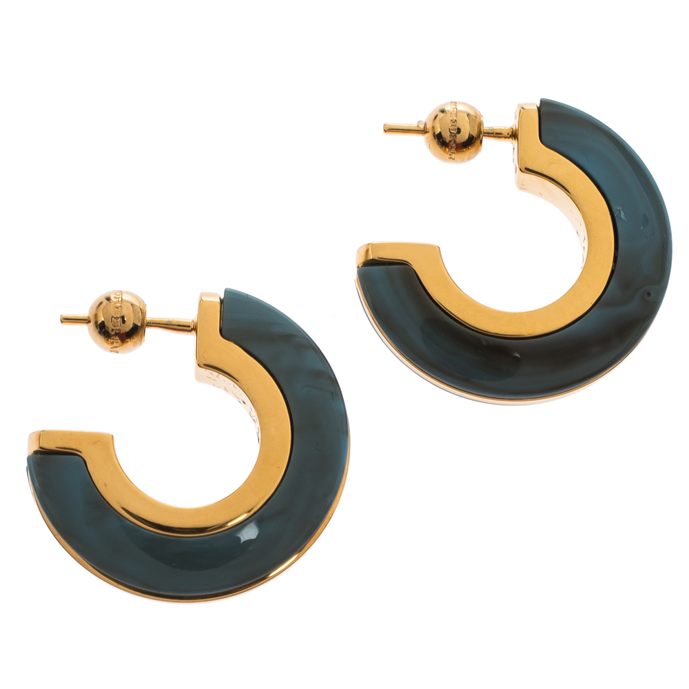 

Burberry Blue Marbled Resin Gold Tone Hoop Earrings