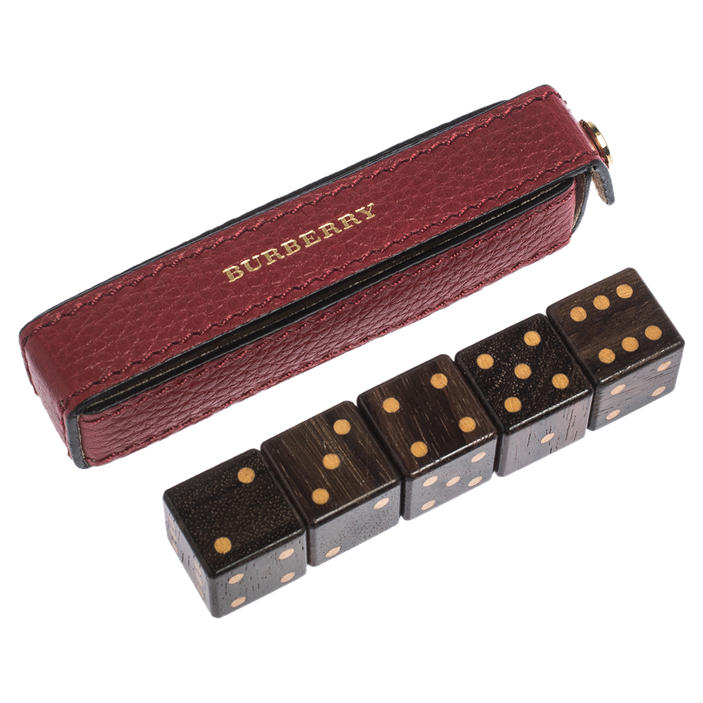 

Burberry Red Leather Case & 5 Dice Set