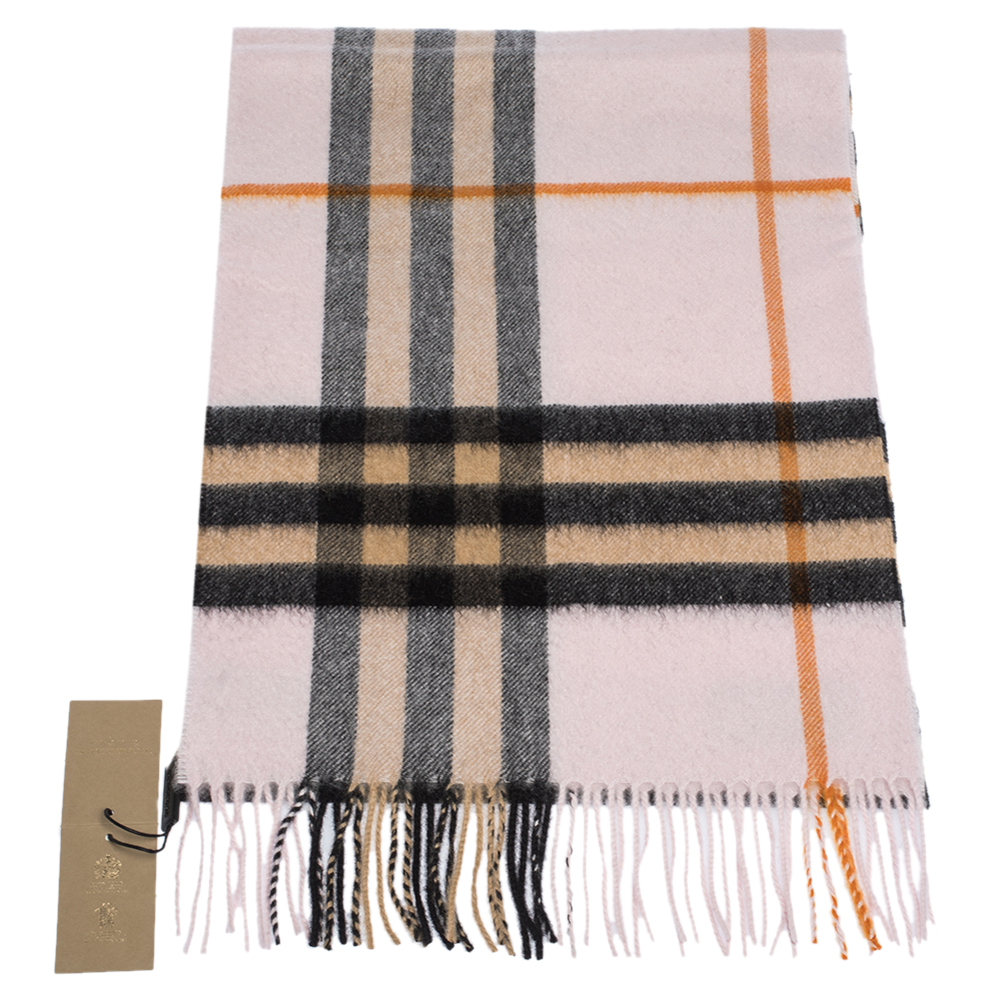 

Burberry Pale Blossom Classic Check Cashmere Scarf, Pink