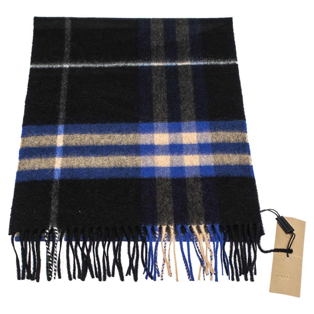 

Burberry Bright Cobalt The Classic Check Cashmere Scarf, Blue