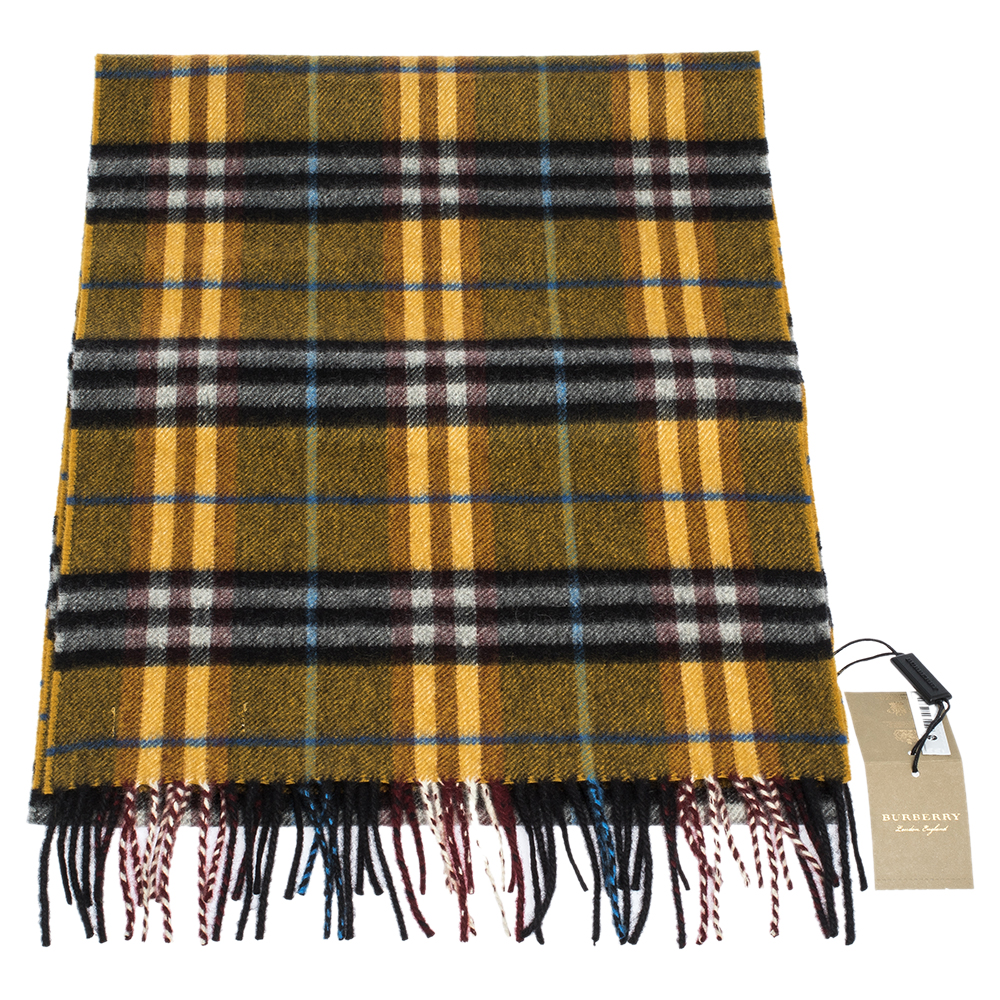 

Burberry Amber Yellow Castleford Check Cashmere Scarf