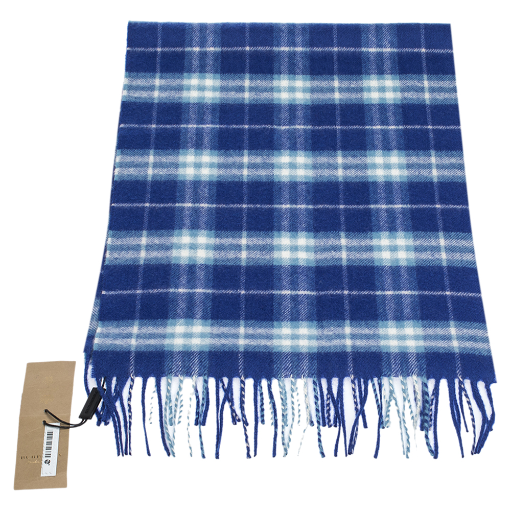 

Burberry Blue Classic Vintage Check Cashmere Scarf