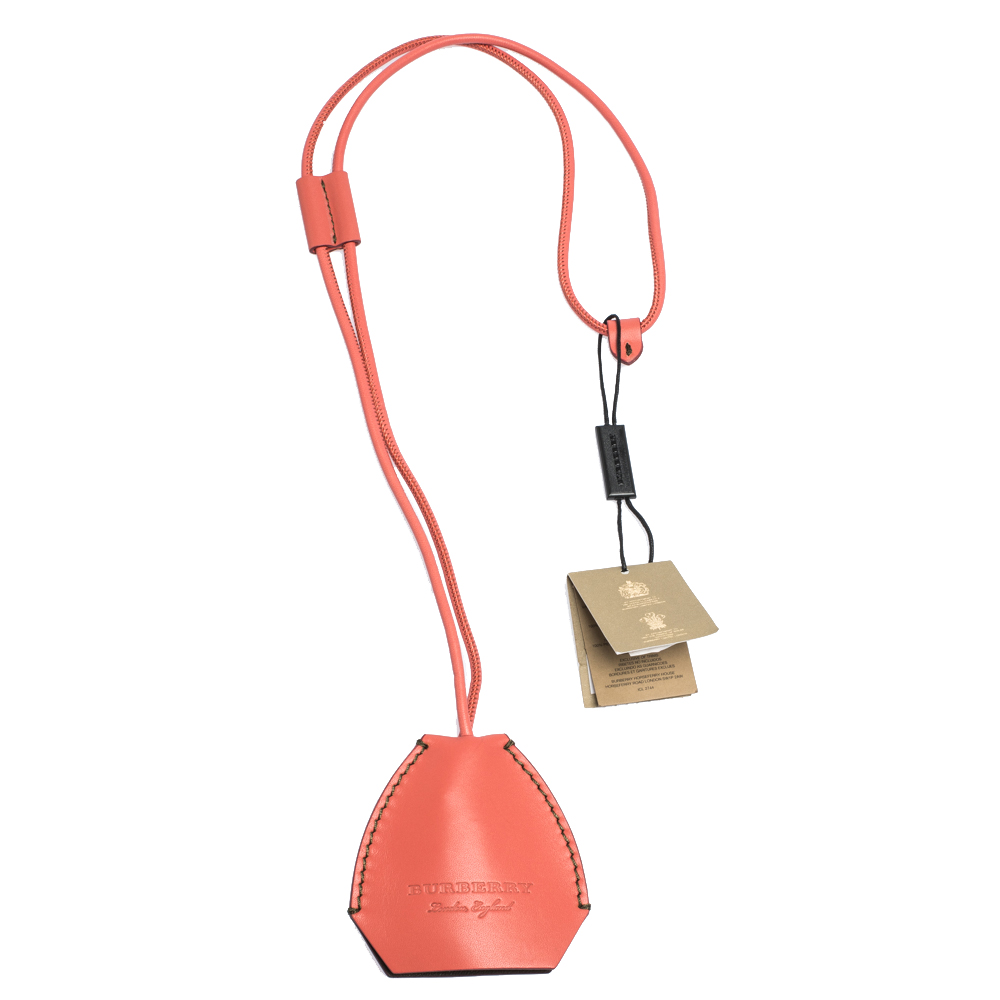 مملوكة مسبقًا Burberry Coral Pink Leather Lanyard Key Ring