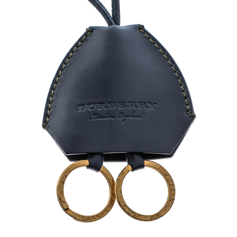 

Burberry Navy Blue Leather Lanyard Key Ring