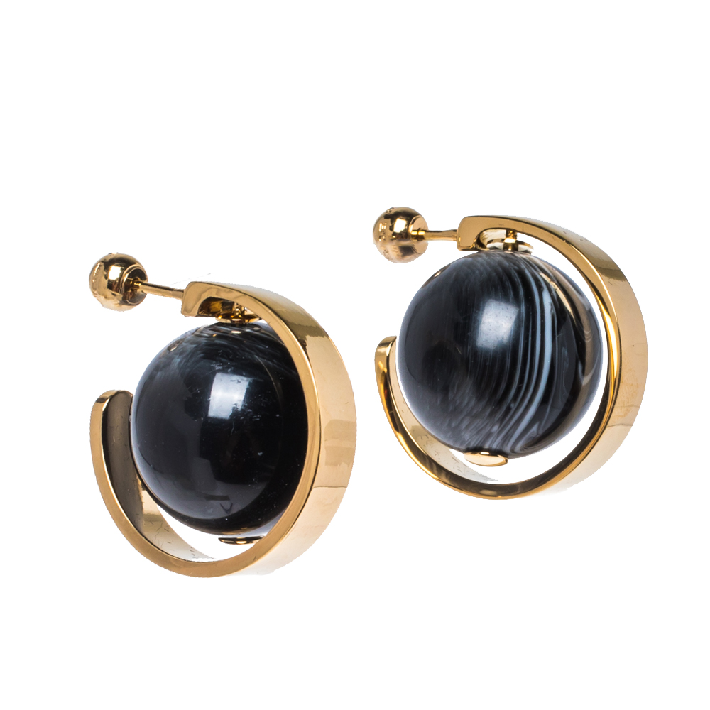 

Burberry Midnight Marble Light Gold Tone Hoop Earrings, Black