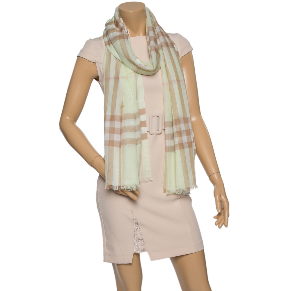 

Burberry Pistachio Green Giant Check Silk Wool Scarf