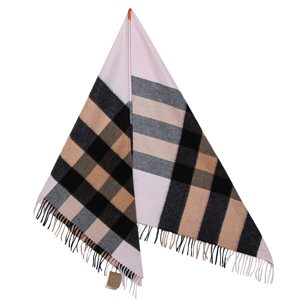 Pre-owned Burberry Pink Half Check Cashmere Bandana